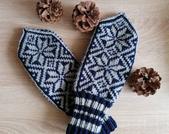 Hand Knitted Mittens, Wool Mittens, Wool Gloves, Nordic Mittens, Norwegian Mittens, Winter Gloves, Made to Order, Gift idea