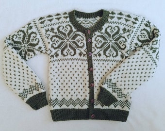 Norwegian Cardigan, Nordic Wool Sweater, Unisex Cardigan, Fairisle, Made To Order