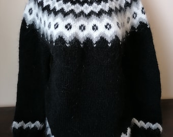 Black Mohair Icelandic Sweater, Nordic Sweater, Kids Adults Alpine Sweater, Fairisle, Made to Order