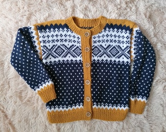 Norwegian Cardigan, Nordic Wool Cardigan, Unisex Cardigan, Fairisle, Made To Order
