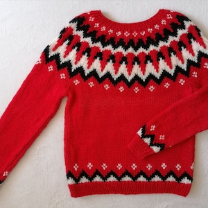 Red Icelandic Wool Sweater: Nordic Knit Pullover, Made To Order