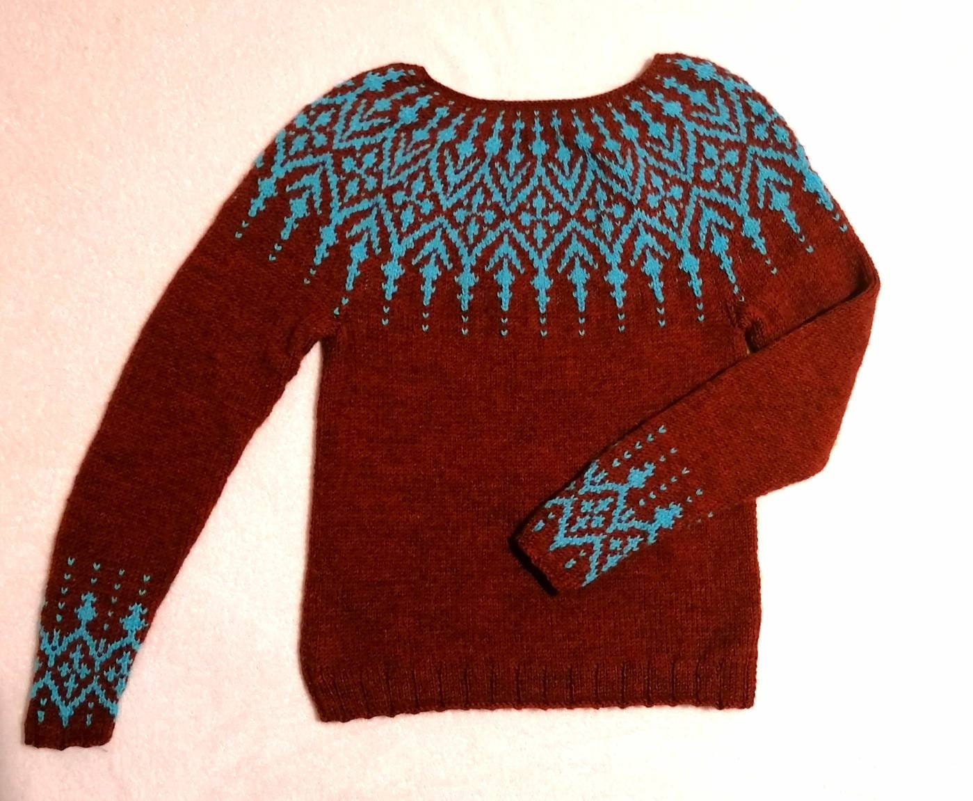 Icelandic Sweater Terracotta and Turquoise Pullover Jacquard Etsy