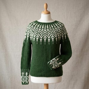 Icelandic Sweater, Green and Cream Pullover, Made To Order