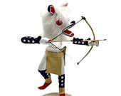 7 Inch Authentic White Wolf Kachina Doll, Genuine Navajo Native American Tribe Handmade, Artist Signed, Southwestern Collectible Figurine
