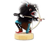 4 Inch Authentic Crouching Wolf Kachina Doll, Turquoise, Navajo Native American Tribe Handmade, Artist Signed, Southwestern Collectible