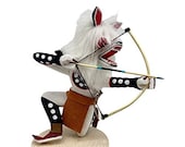 6 Inch Authentic Crouching White Wolf Kachina Doll, Navajo Native American Tribe Handmade, Artist Signed, Southwestern Collectible Figurine