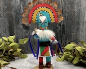 8 Inch Authentic Rainbow Kachina Doll, Genuine Navajo Native American Tribe USA Handmade, Artist Signed, Southwestern Collectible Figurine