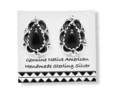 Genuine Onyx Stud Earrings, 925 Sterling Silver, Native American USA Handmade, Southwest Jewelry with Natural Black Stone