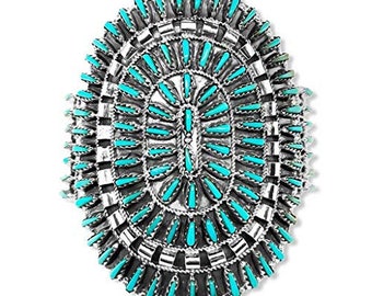 Genuine Sleeping Beauty Turquoise Cuff Bracelet, Sterling Silver, Petit Point, Zuni Native American Handmade, Signed, Size Women's Medium