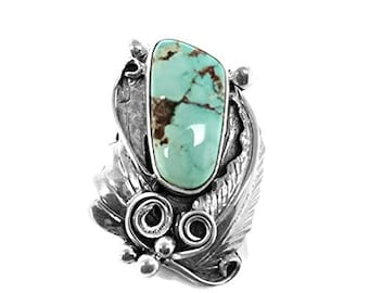 Genuine Turquoise Ring, Number 8 Turquoise Mine, Size 6.5, Sterling Silver, Authentic Native American USA Handmade, For Women