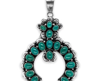 Genuine Mojave Turquoise Pendant, Sterling Silver,  Navajo Native American USA Handmade, Artist Signed, Nickel Free, Southwest Jewelry