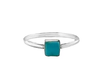 Genuine Sleeping Beauty Turquoise Square Ring, 925 Sterling Silver, Native American Handmade, Nickel Free