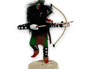 5 Inch Authentic Green Wolf Kachina Figure, Genuine Navajo Native American Tribe Handmade, Artist Signed, Southwestern Collectible Figurine