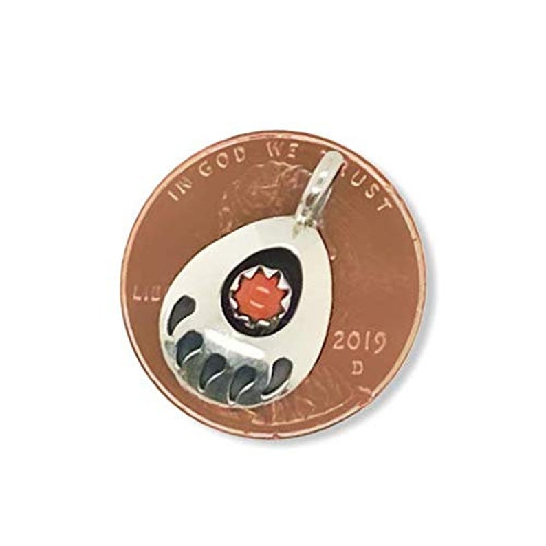 Genuine Red Coral Bear Paw Necklace Native American USA Handmade 925 Sterling Silver Pendant and Chain Set Nickel Free