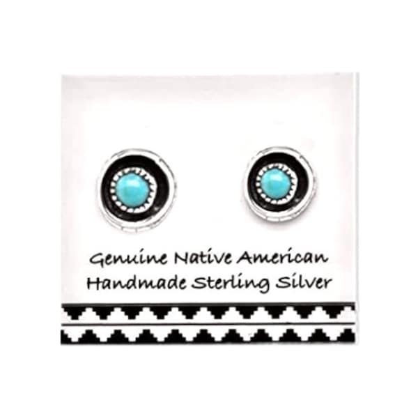 6mm Genuine Sleeping Beauty Turquoise Stud Earrings, Sterling Silver, Authentic Indigenous New Mexico Tribe Handmade, Nickel Free