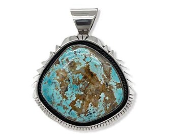 Genuine Sierra Nevada Turquoise Pendant, Sterling Silver, Authentic Navajo Native American USA Handmade, Artist Signed, Southwest Jewelry