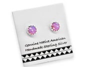 4mm Pink Desert Opal Stud Earrings, 925 Sterling Silver, Native American USA Handmade, Synthetic Opal, Nickle Free