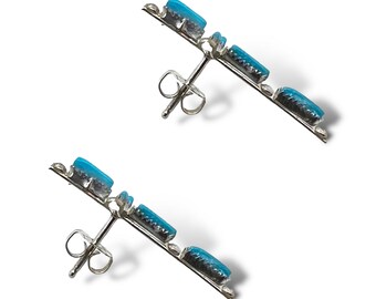 Genuine Sleeping Beauty Turquoise Cross Earrings, Sterling Silver, Authentic Native American Handmade, Post Stud, Blue Jewelry for Women