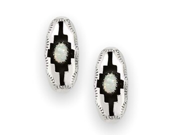Desert Opal Shadowbox Earrings, 925 Sterling Silver, Native American USA Handmade, Nickel Free, White Synthetic Opal, Post Style