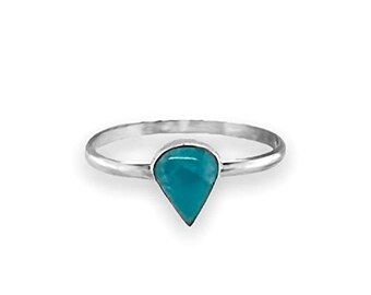 Genuine Sleeping Beauty Turquoise Teardrop Ring, 925 Sterling Silver, Native American Handmade, Nickel Free