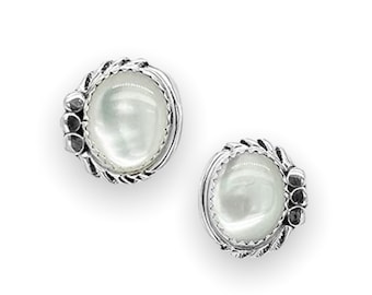 Genuine Mother of Pearl Stud Earrings, 925 Sterling Silver, Native American USA Handmade, Nickle Free