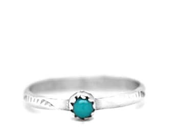 Genuine Sleeping Beauty Turquoise Ring, Sterling Silver, Native American Handmade, 3mm Stone, Stackable Midi Ring