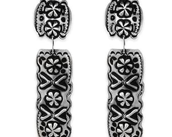 Genuine Oxidized Sterling Silver Statement Earrings, Navajo Native American USA Handmade, Nickel Free, Southwest Vintage Style, Post