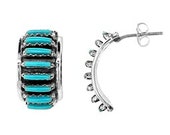 Genuine Sleeping Beauty Turquoise Half Hoop Earrings, Sterling Silver, Zuni Native American Handmade, Artist Signed, Needlepoint