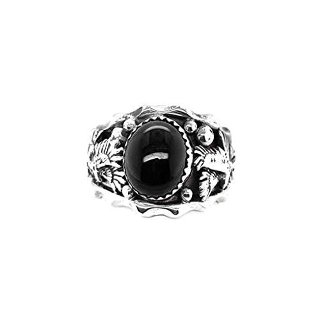 Genuine Onyx Eagle Ring, Sterling Silver, Authentic Navajo Native American USA Handmade, Nickel