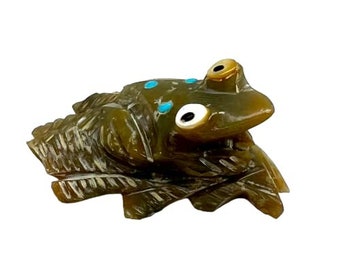 Totem d'esprit de grenouille miniature, sculpté à la main amérindienne, véritable sculpture sur pierre, figurine de collection du sud-ouest, petite sculpture de poche