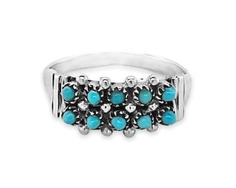 Genuine Sleeping Beauty Turquoise Band Ring, Sterling Silver, Authentic Navajo Native American USA Handmade, Stackable