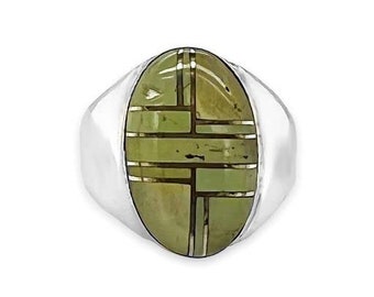 Genuine Green Nevada Turquoise Ring, Size 7.5, Sterling Silver, Authentic Navajo Native American USA Handmade, Nickel Free