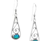 Blue Desert Opal Earrings, 925 Sterling Silver, Native American USA Handmade, French Hook, Nickle Free, Synthetic Opal