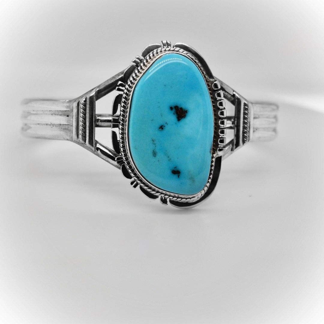 Genuine Kingman Turquoise Cuff Bracelet, Sterling Silver, Navajo Native ...