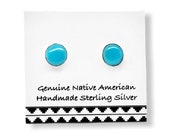 4mm Genuine Sleeping Beauty Turquoise Stud Earrings in 925 Sterling Silver, Native American USA Handmade, Nickle Free