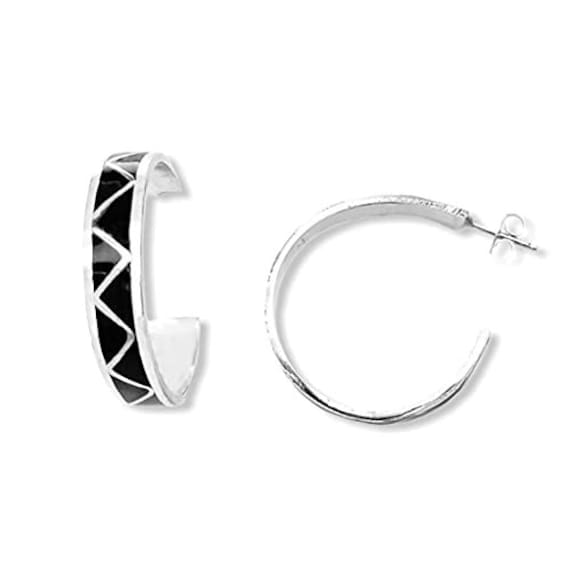 Genuine Black Onyx Half Hoop Earrings in 925 Sterling Silver  925 sterling Silver Onyx Hoop Earrings main image 0