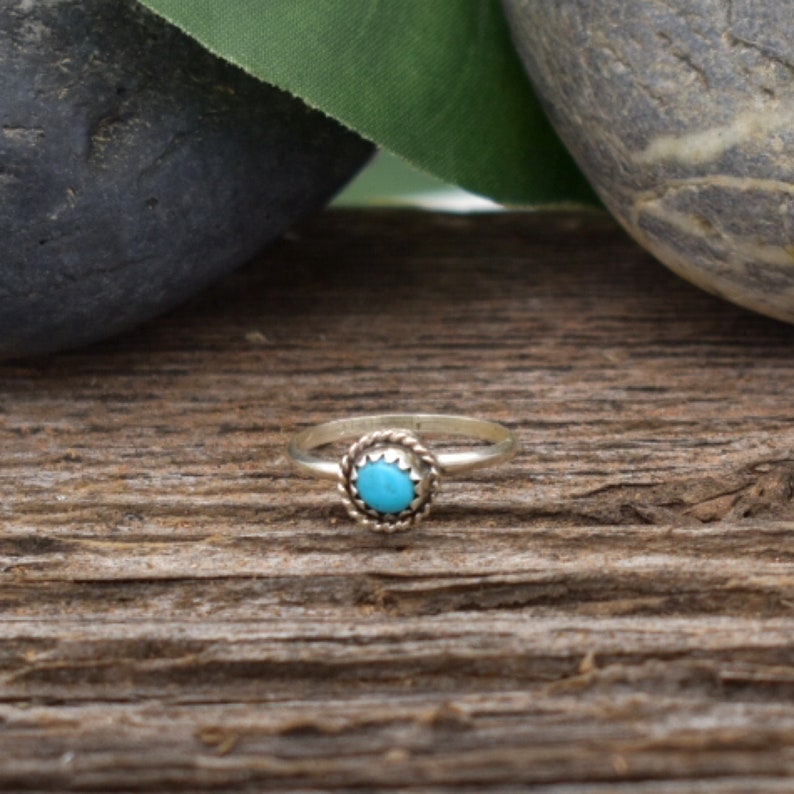 Nickle Free Round with Braid Genuine Sleeping Beauty Turquoise Ring Native American Handmade 925 Sterling Silver Sizes 3-5.5