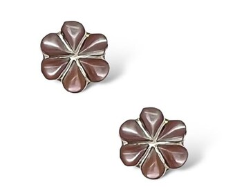 Genuine Pink Mother of Pearl Flower Earrings, Sterling Silver, Native American Handmade, Post Stud, Small Jewelry for Women and Girls