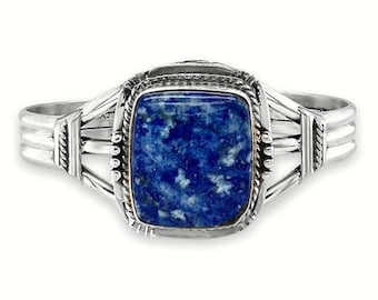 Genuine Lapis Lazuli Cuff Bracelet, Sterling Silver, Navajo Native American Handmade, Artist Signed, One of a Kind, Size Women's Medium
