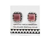 Pink Shell Square Stud Earrings, 925 Sterling Silver, Authentic Native American USA Handmade, Nickel Free