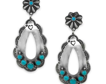 Genuine Sleeping Beauty Turquoise Earrings, Oxidized Sterling Silver, Authentic Navajo Native American Handmade, Artist Signed