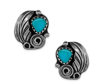 Genuine Sleeping Beauty Turquoise Stud Earrings, 925 Sterling Silver, Native American USA Handmade, Nickle Free