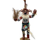 12 Inch Authentic Mudhead Kachina Doll, Genuine Navajo Native American Tribe Handmade, Artist Signed, Southwestern Collectible Figurine