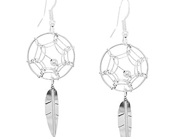 Genuine Sterling Silver Dreamcatcher Earrings, Native American USA Handmade, Sterling Silver, Nickel Free, French Hook