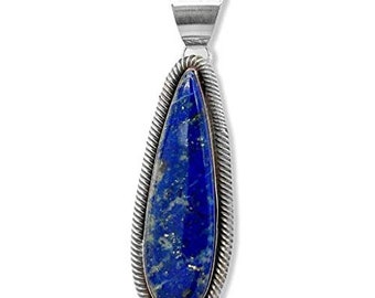 Genuine Lapis Lazuli Statement Pendant, Sterling Silver, Authentic Navajo Native American Handmade, Artist Signed, Nickel Free