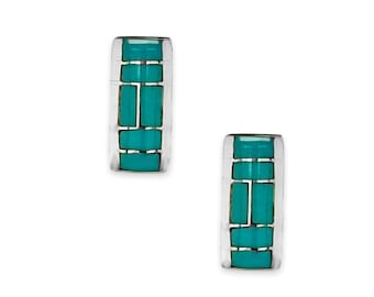 Sleeping Beauty Turquoise Stud Earrings, Sterling Silver, Authentic Native American Handmade in the USA, Inlay Style, Nickel Free