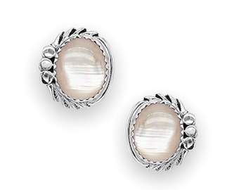 Genuine Pink Mother of Pearl Stud Earrings, 925 Sterling Silver, Native American Handmade in the USA, Nickle Free