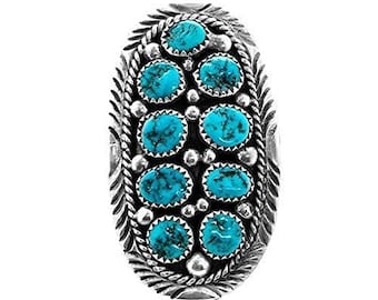 Genuine Kingman Turquoise Statement Ring, Sterling Silver, Navajo Native American Handmade, Artist Signed, Nickel Free, Southwest Jewelry