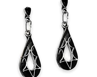 Genuine Black Onyx Earrings, 925 Sterling Silver, Native American USA Handmade, Nickel Free, Post Style
