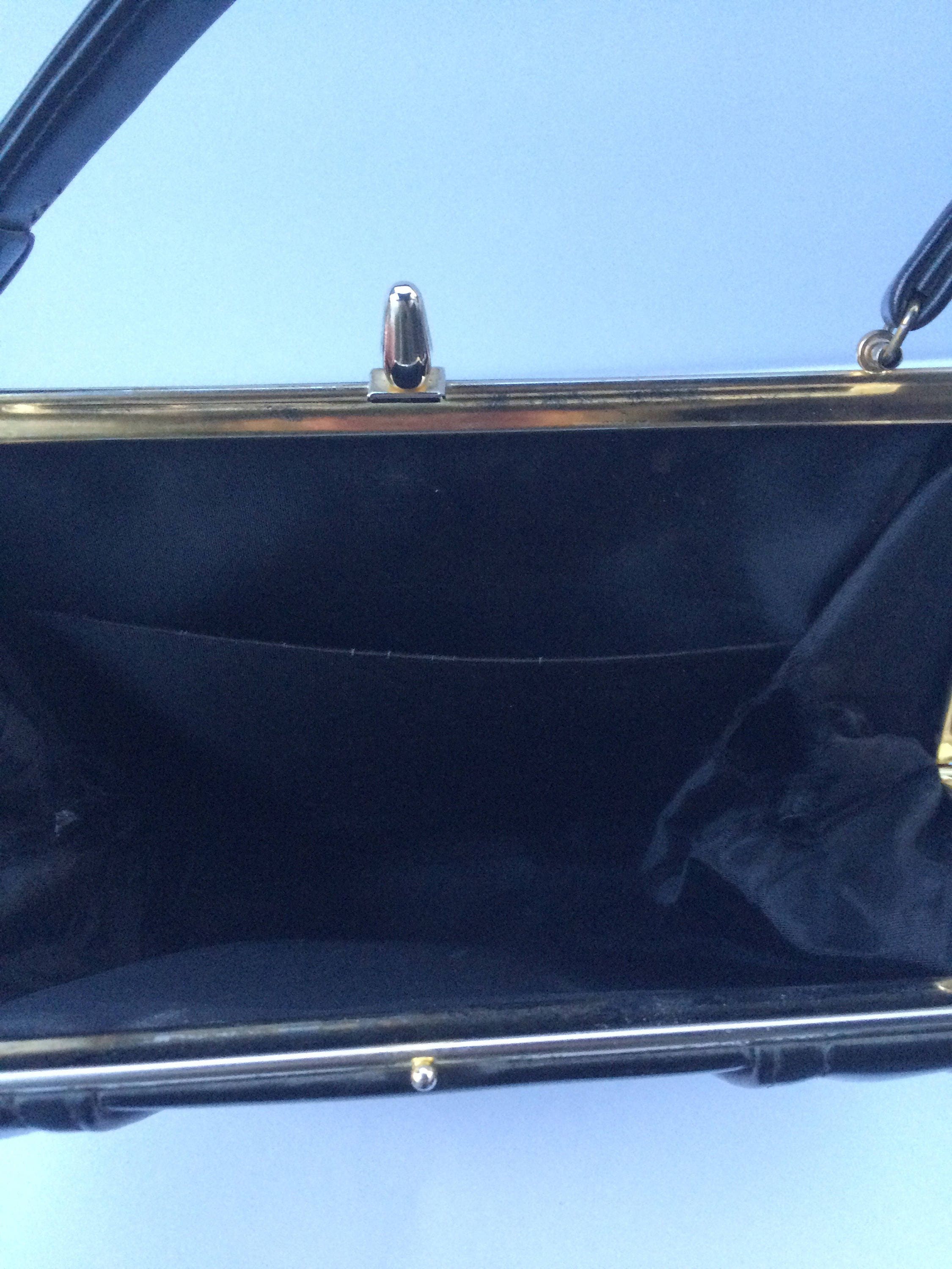 1950's Black Patent Leather Handbag, Purse Bag. Vintage - Etsy